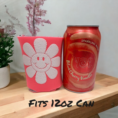 12 oz Can Koozie - Puff Flower Smile - Insulated Beverage Holder