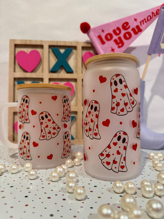 Tumbler Libbey Cup- Valentines Ghost Heart, Red Ghost - Gift for him and her