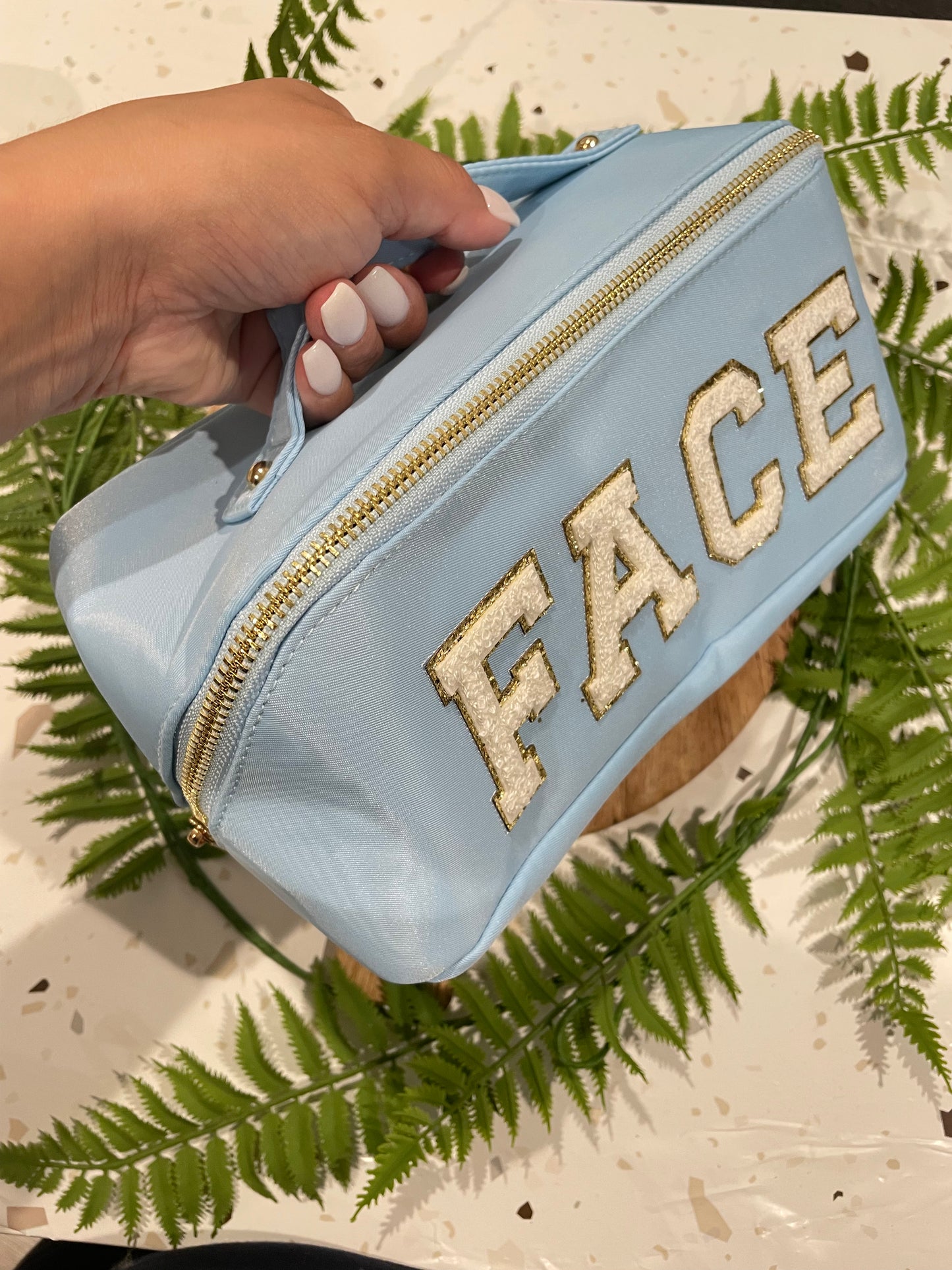 Now Available Alphabet Embroidery Patch Nylon Cosmetic Bag - "FACE"