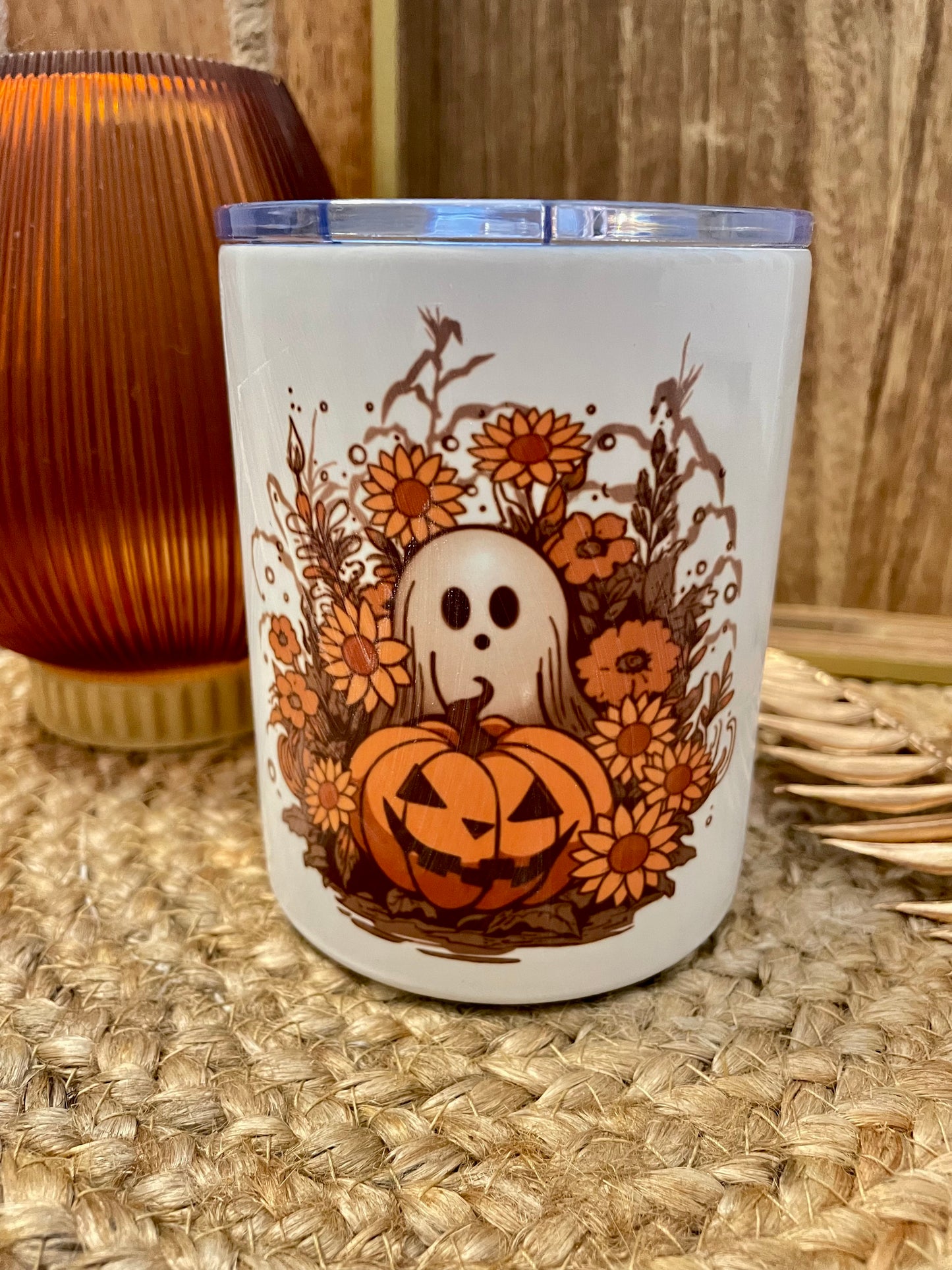 Tumbler Libbey Cup/Tumbler - Boho Flower Patch Ghost Jack-o-Lantern