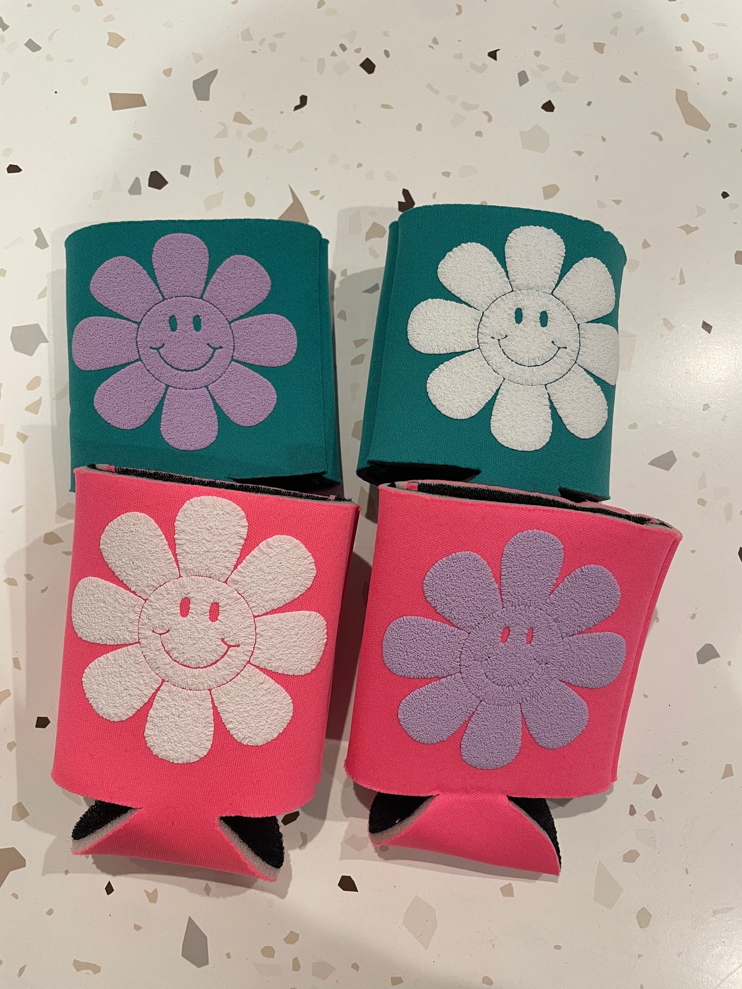 12 oz Can Koozie - Puff Flower Smile - Insulated Beverage Holder