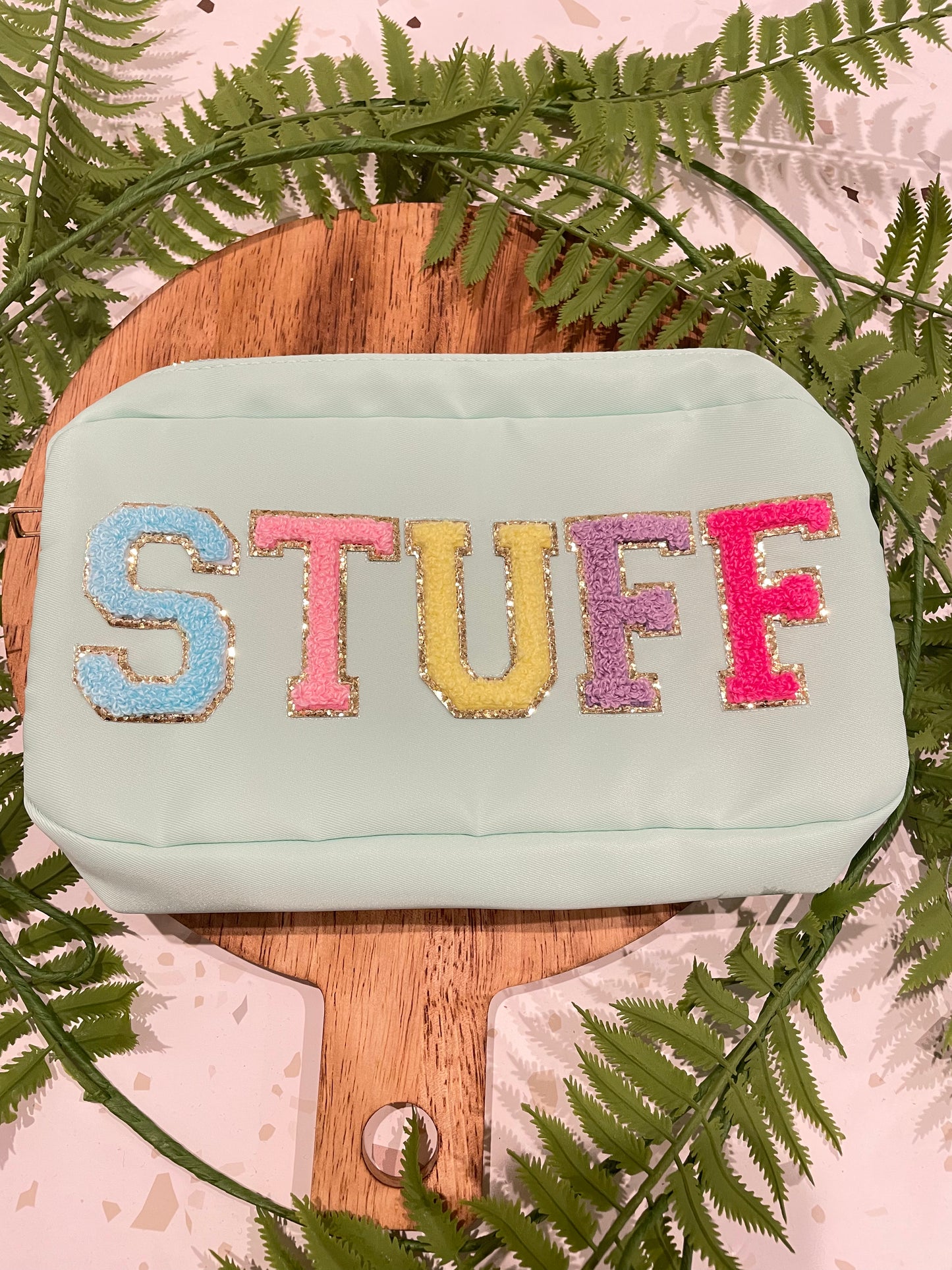 Embroidery Patch Nylon Cosmetic Bag |STUFF Bag | Soft Girl Aesthetic