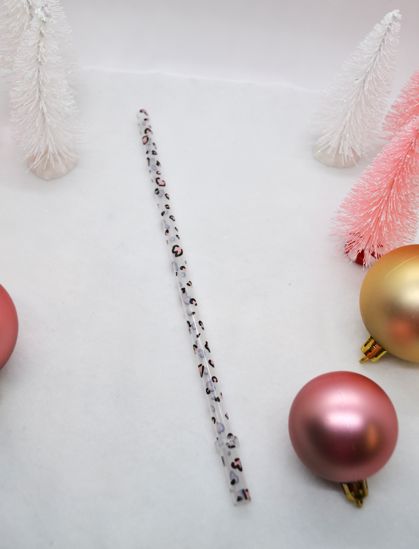 Pink Heart Leopard Straw - 9in long