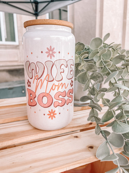 Custom/Personalized Libbey Cup- Wife Mom Boss