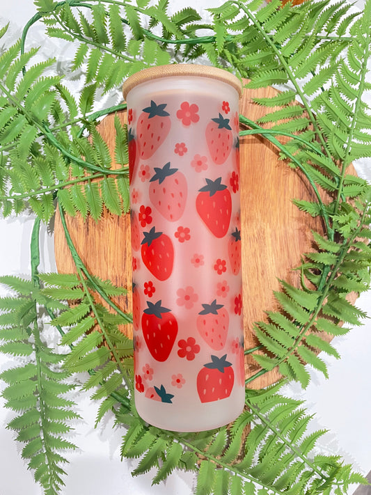 Custom/Personalized Tumbler Libbey Cup- Strawberry Plants