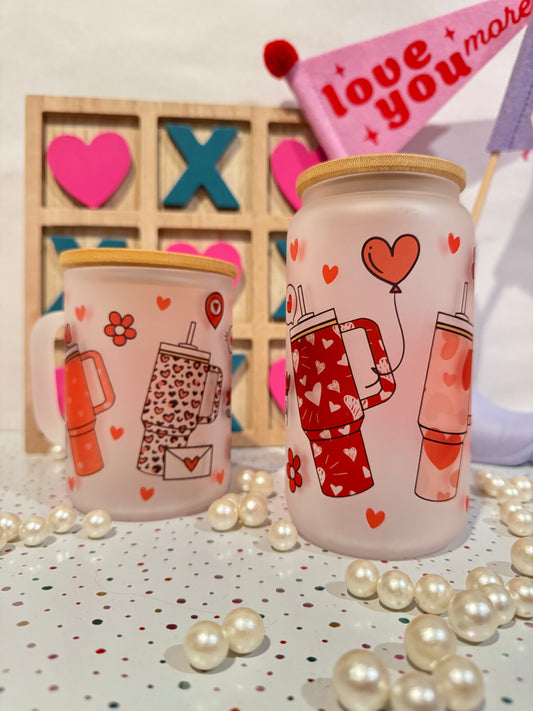 Tumbler Libbey Cup- Valentines Heart, Red Stan , Vday Message - Gift for him and her