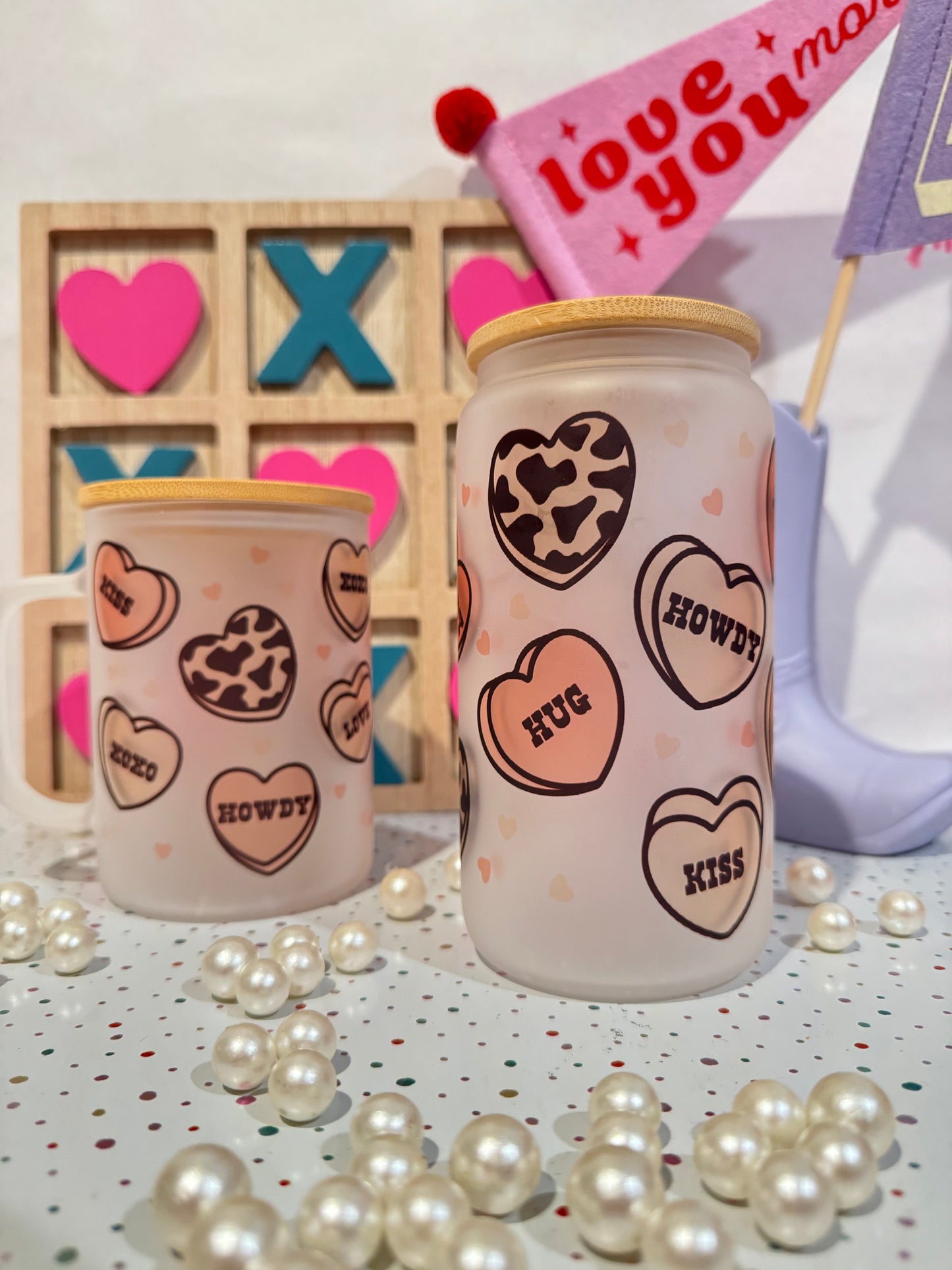 Tumbler Libbey Cup- Howdy, Valentines Day, Love, XOXO - Gift for him and her
