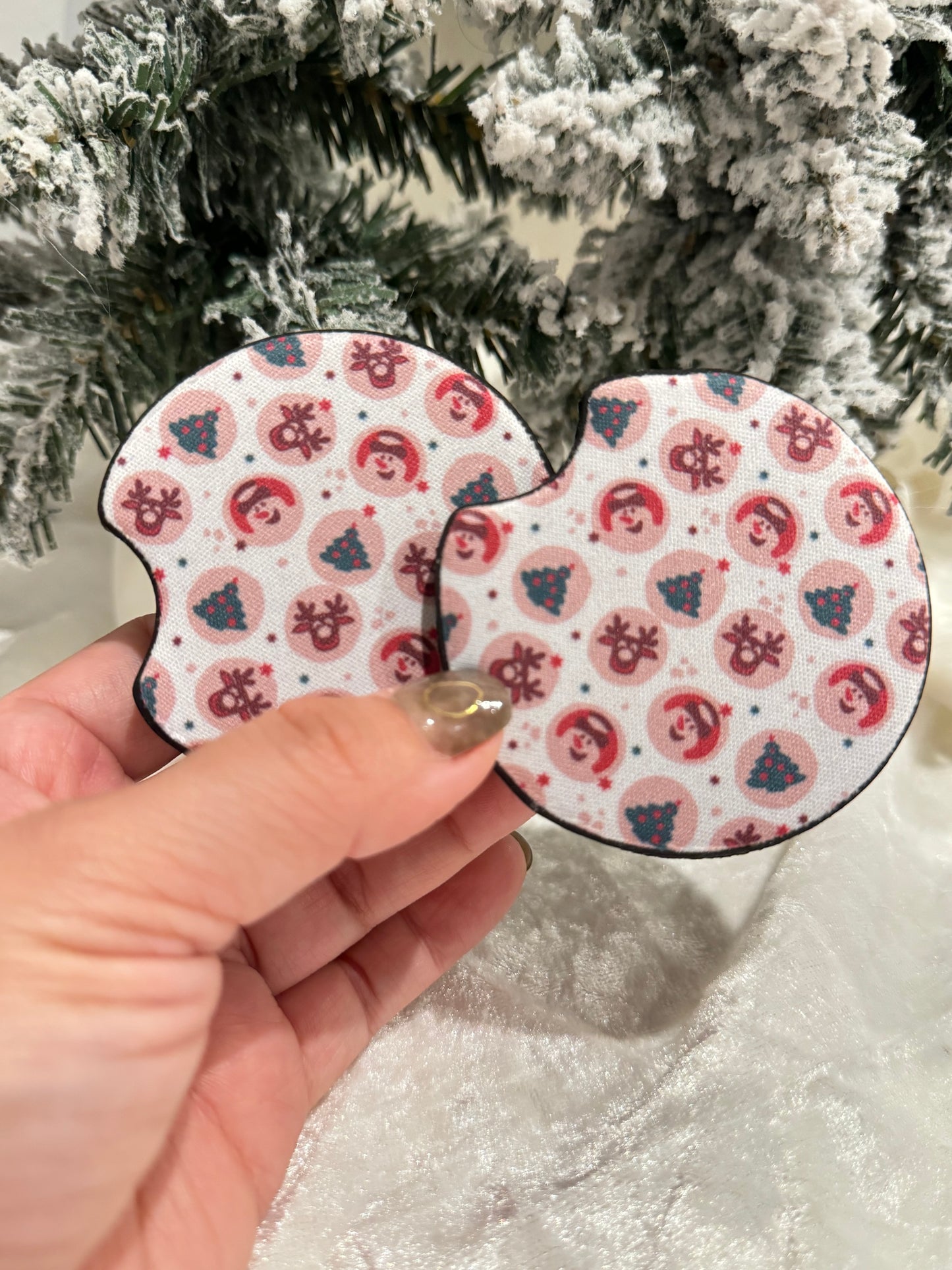 Holiday Christmas Car Coasters - Set of 2 - Car Decor - Car Accessory