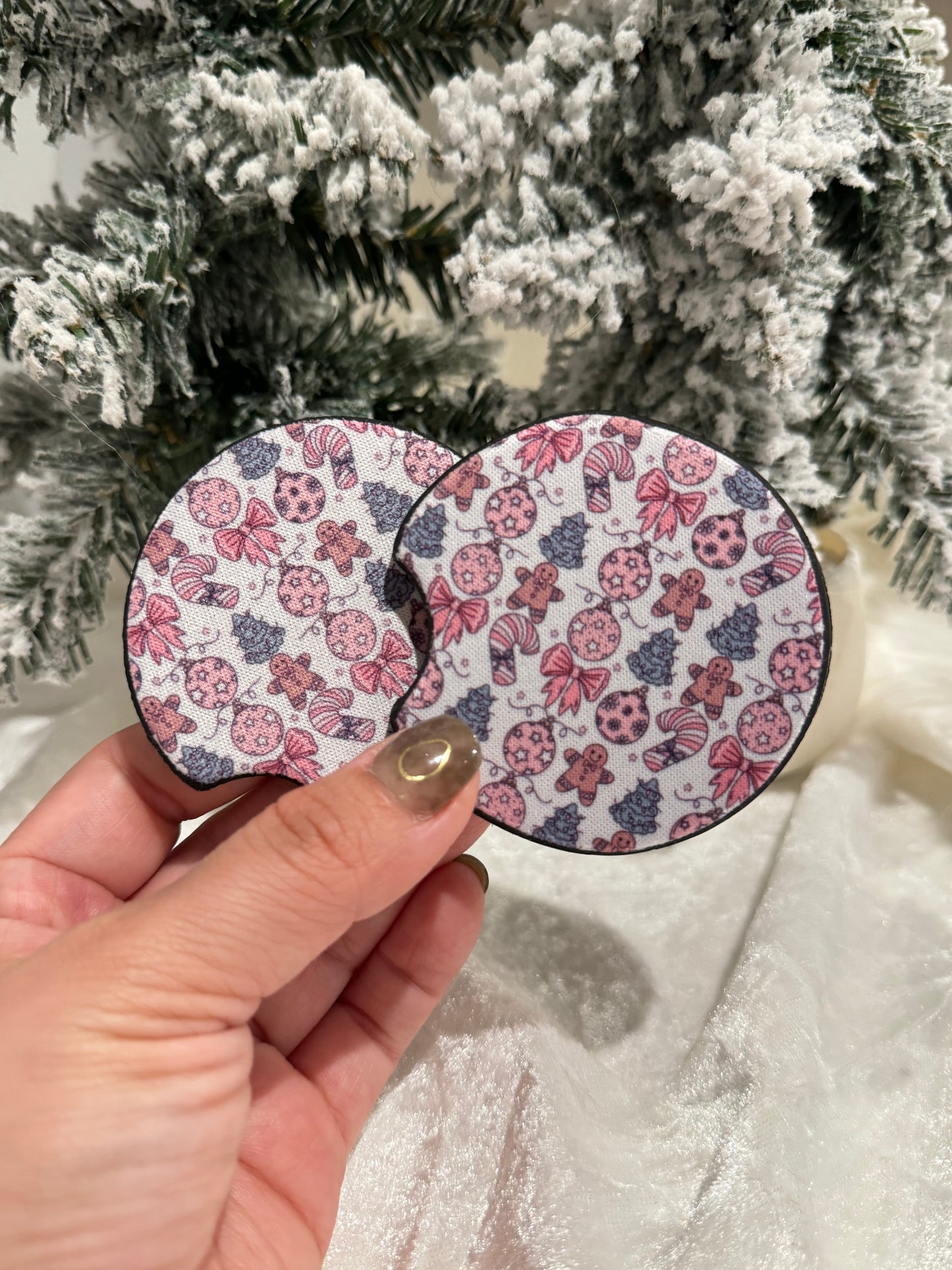 Holiday Christmas Car Coasters - Set of 2 - Car Decor - Car Accessory