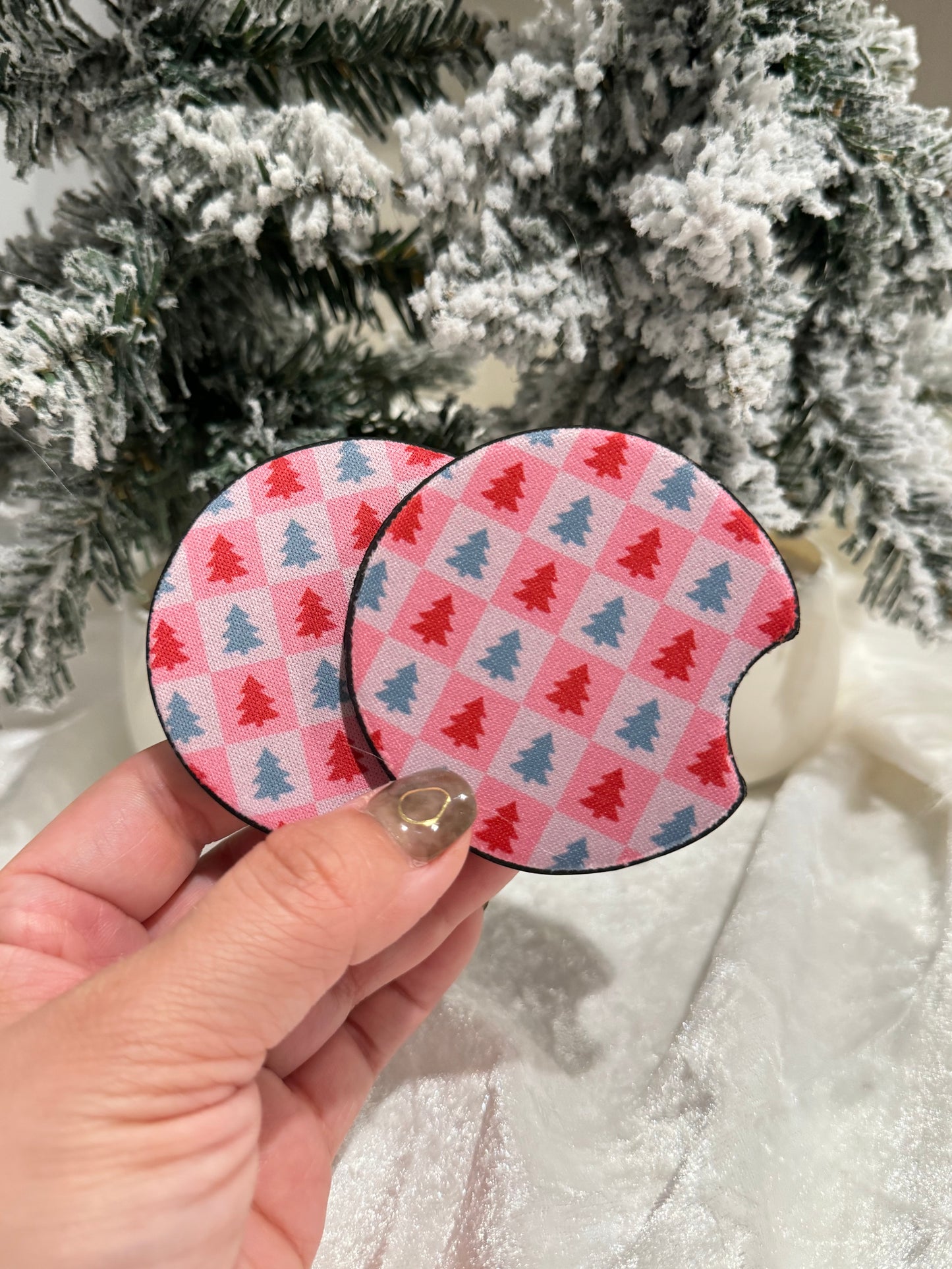 Holiday Christmas Car Coasters - Set of 2 - Car Decor - Car Accessory