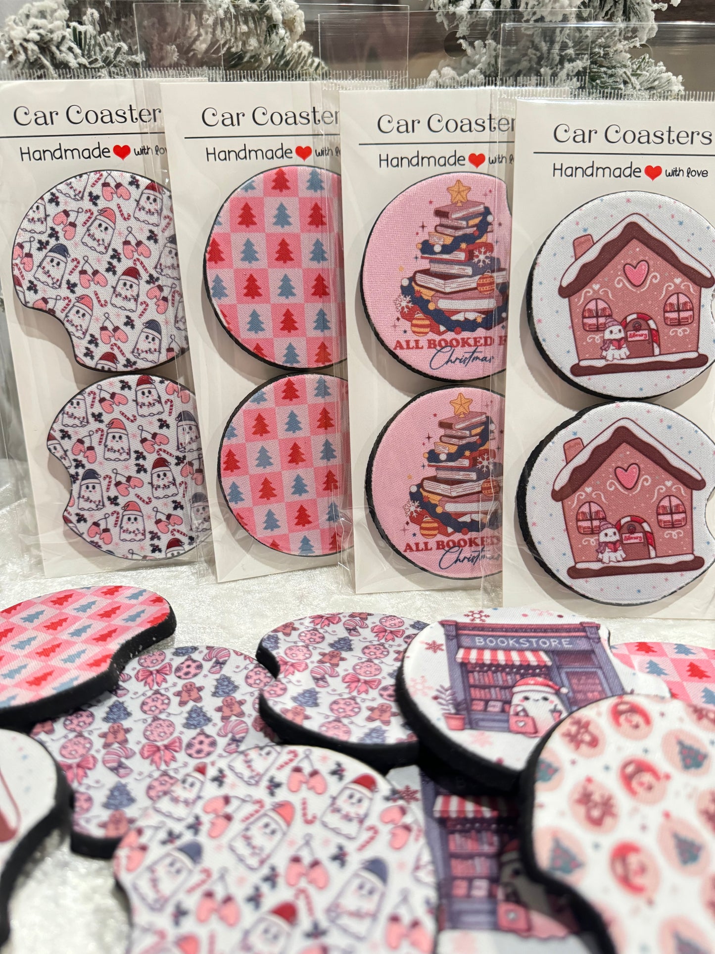 Holiday Christmas Car Coasters - Set of 2 - Car Decor - Car Accessory