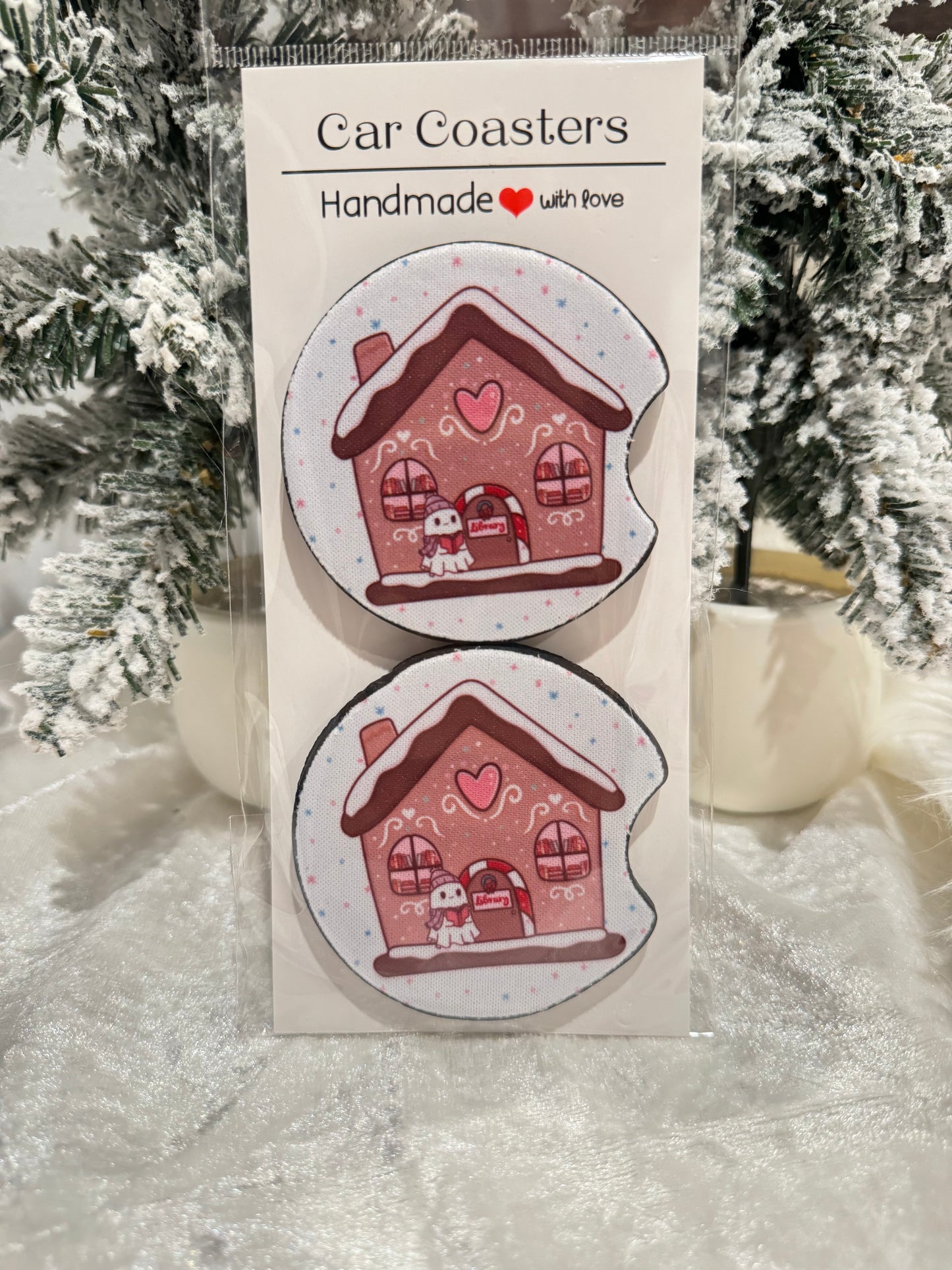 Holiday Christmas Car Coasters - Set of 2 - Car Decor - Car Accessory