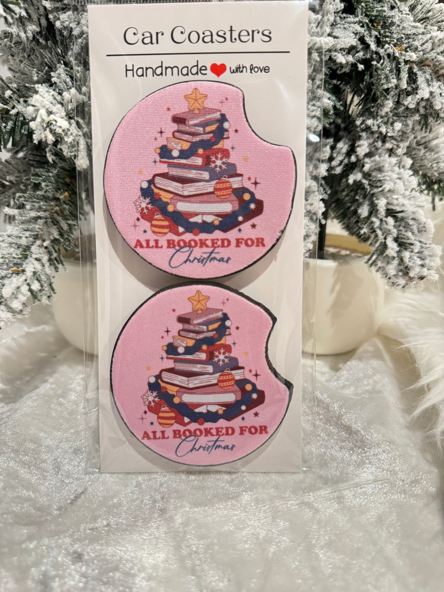 Holiday Christmas Car Coasters - Set of 2 - Car Decor - Car Accessory