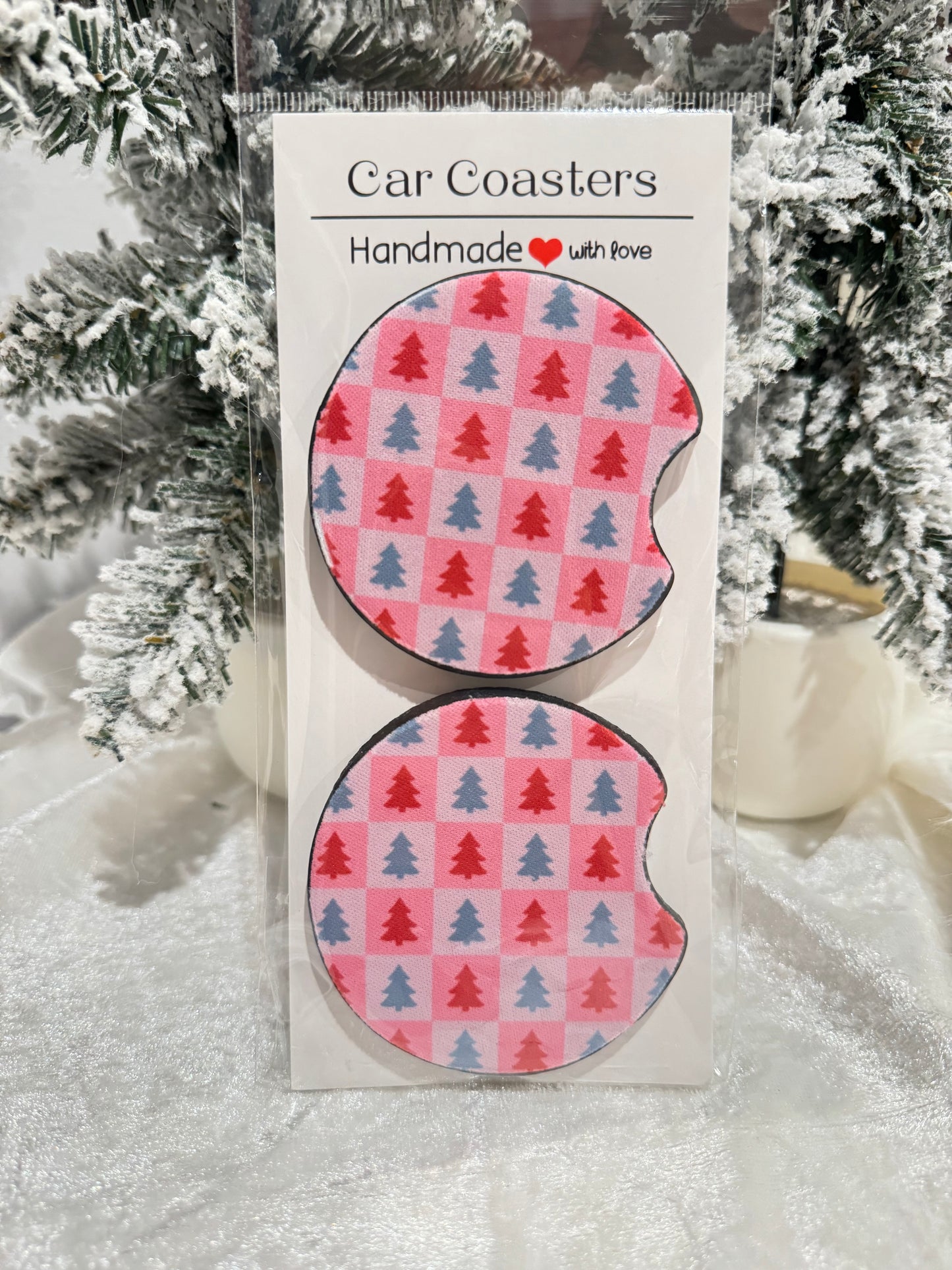 Holiday Christmas Car Coasters - Set of 2 - Car Decor - Car Accessory