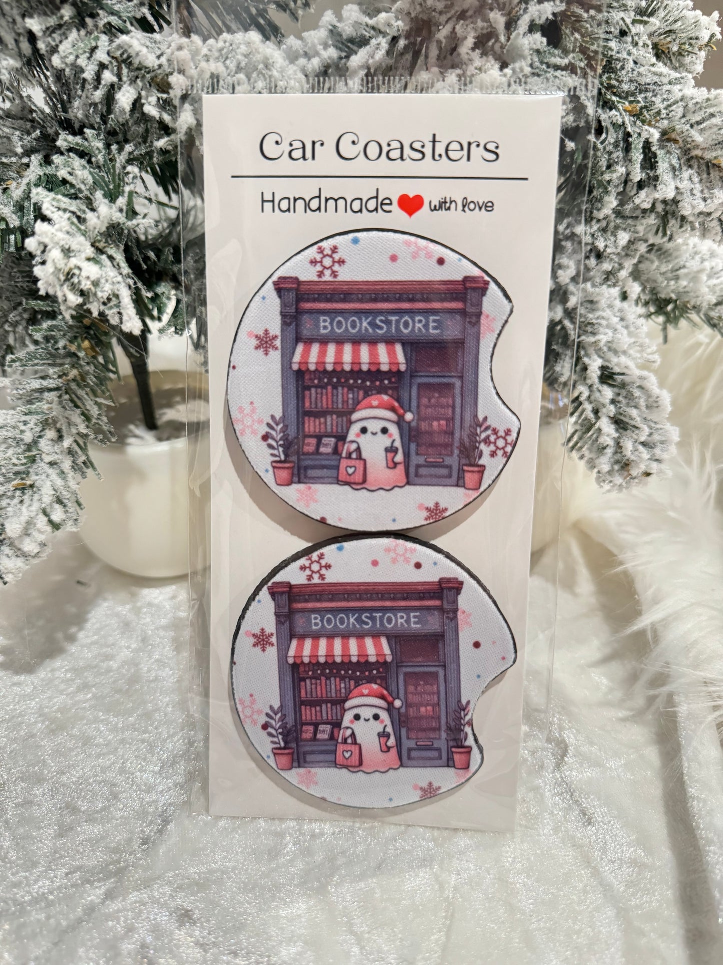 Holiday Christmas Car Coasters - Set of 2 - Car Decor - Car Accessory