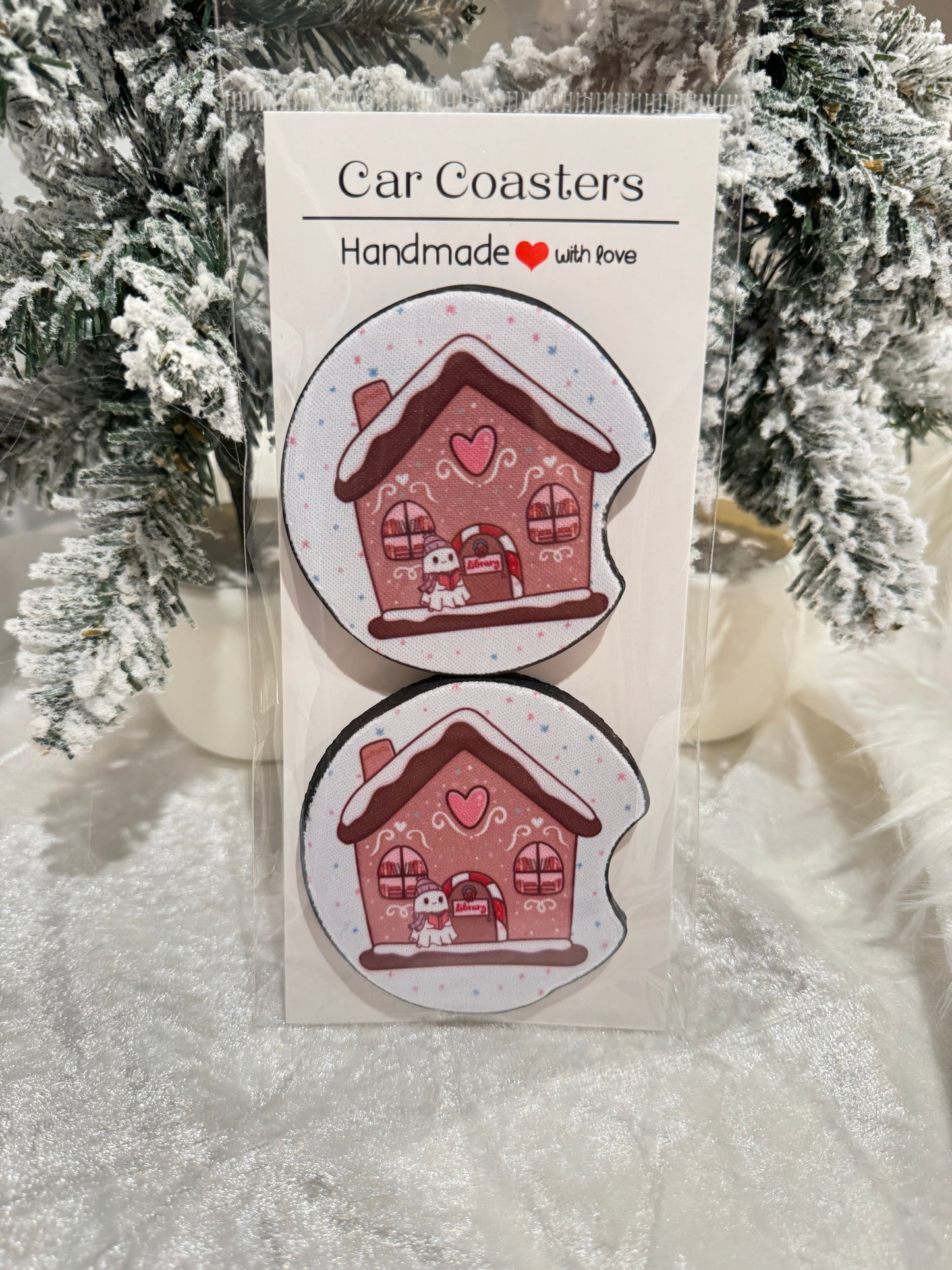 Holiday Christmas Car Coasters - Set of 2 - Car Decor - Car Accessory