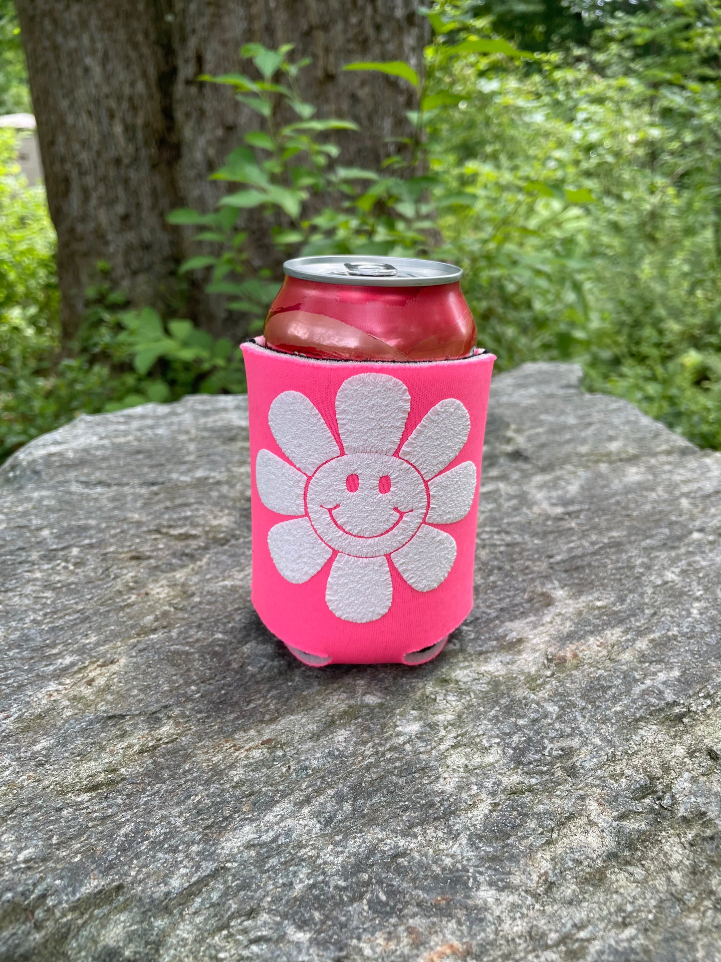 12 oz Can Koozie - Puff Flower Smile - Insulated Beverage Holder