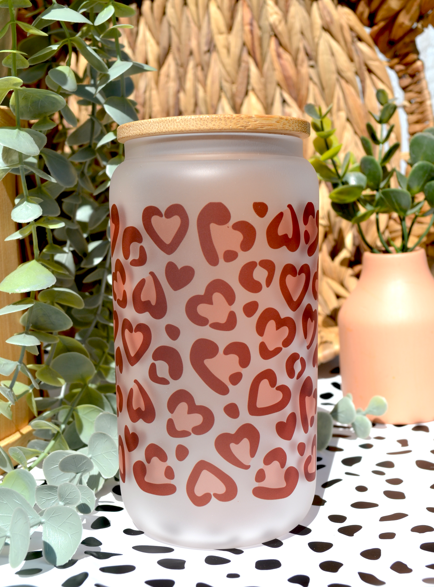 Custom/Personalized Cup - 16 oz Libbey Cup -Leopard Cheetah Hearts Cup