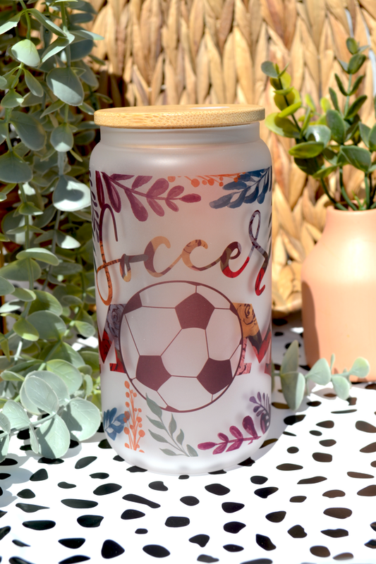 Custom/Personalized Cup - 16 oz Libbey Cup -Soccer Mom Flowers Cup