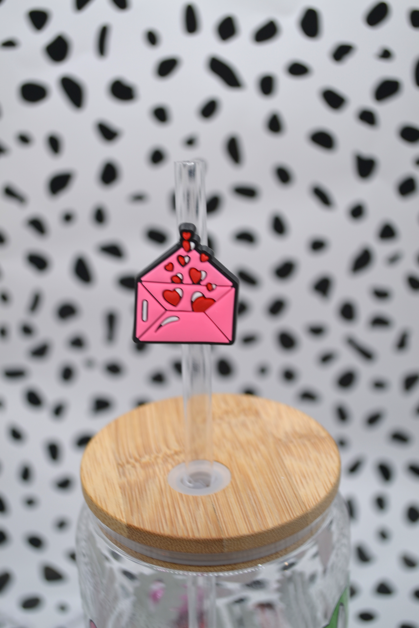 Straw Charm -  Pink Heart Letter 2